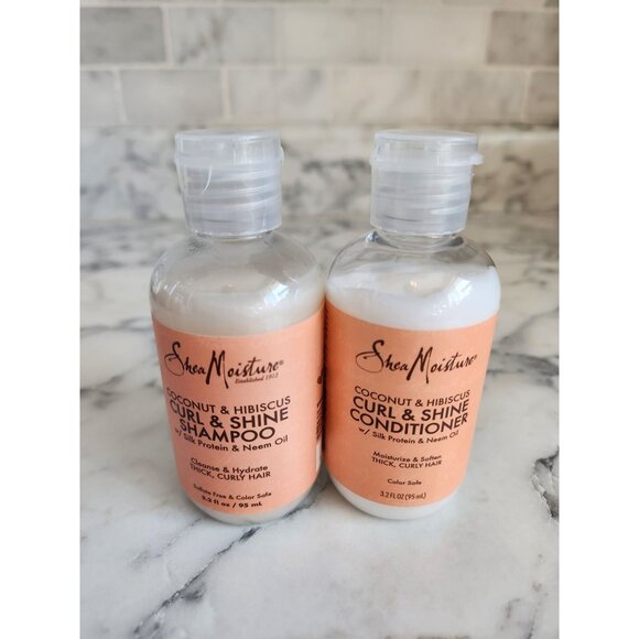 Shea Moisture Coconut & Hibiscus Curl & Shine Shampoo & Conditioner 3.2 oz ea - Picture 1 of 7